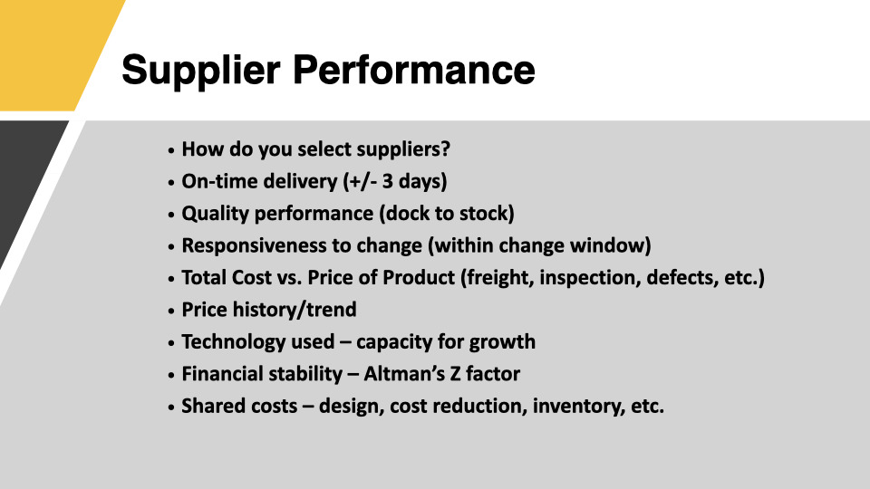 Supplier Performance